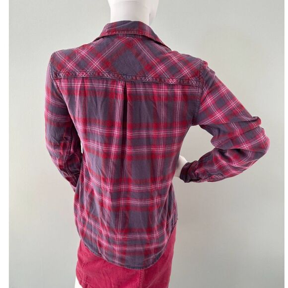 American Eagle Plaid Pink Purple White Flannel Button Down Shirt Y2k Style Top S - Picture 2 of 6